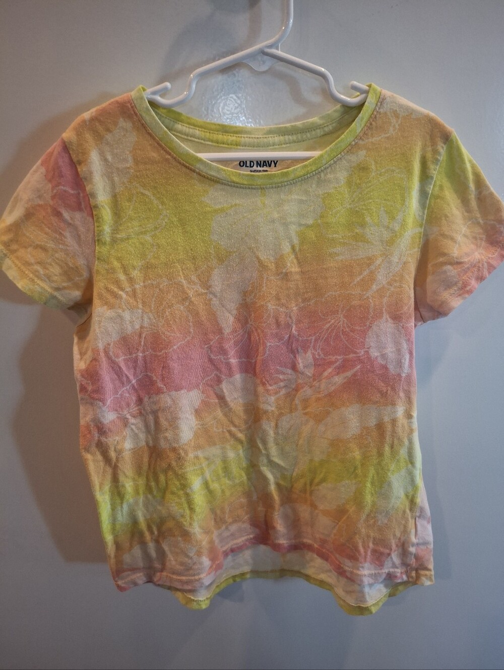 Old Navy Girls' Pastel Tie-Dye Floral Tee - Pink, Yellow, Orange